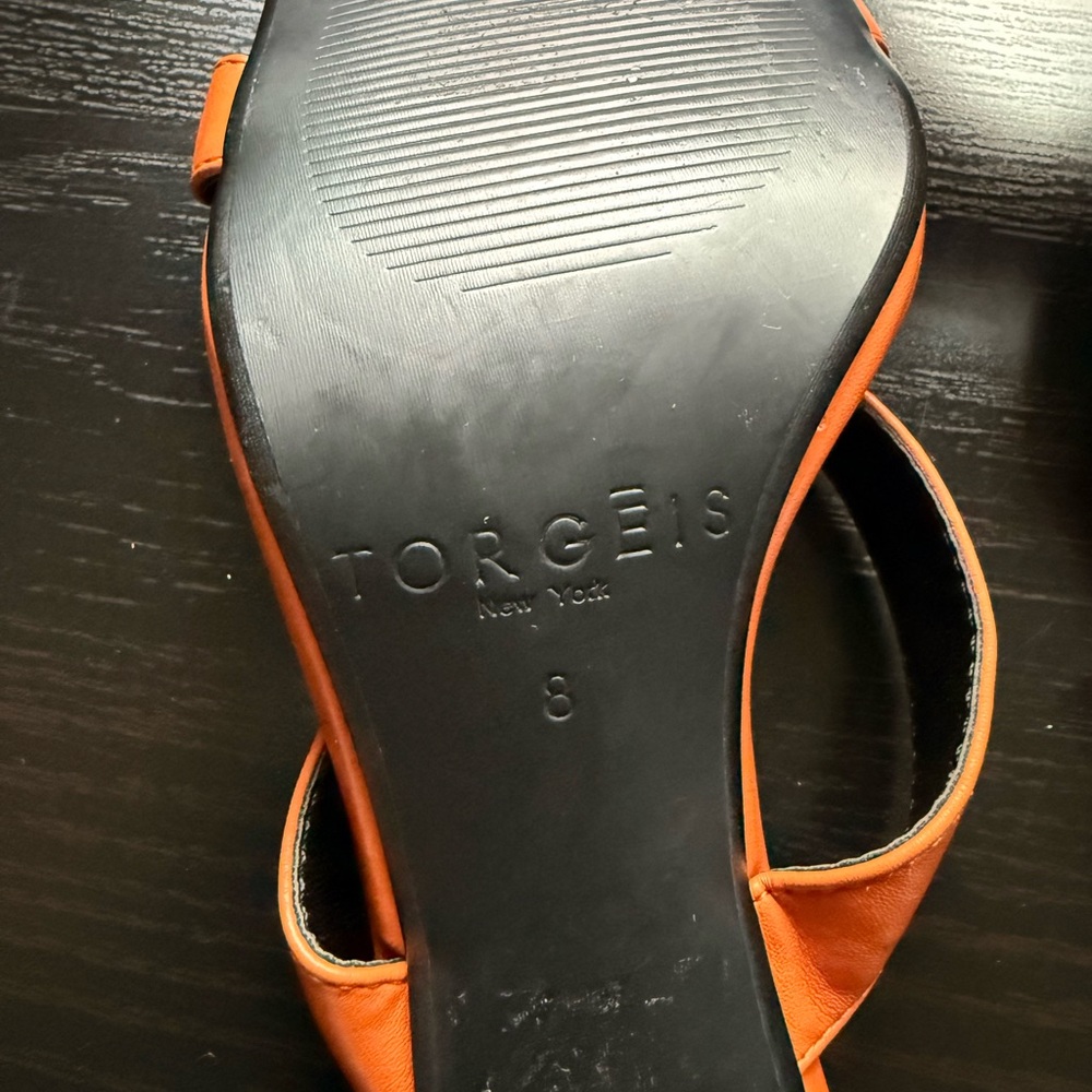 Torgeis Orange Square Toe Mule Heels Gold Toe Detail Size 8 - Picture 6 of 8